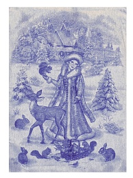 Полотенце с жаккардовым рисунком "Снегурочка" / Синее