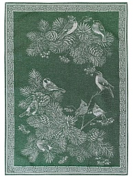 Полотенце с жаккардовым рисунком "Зимние птицы" / Зеленое